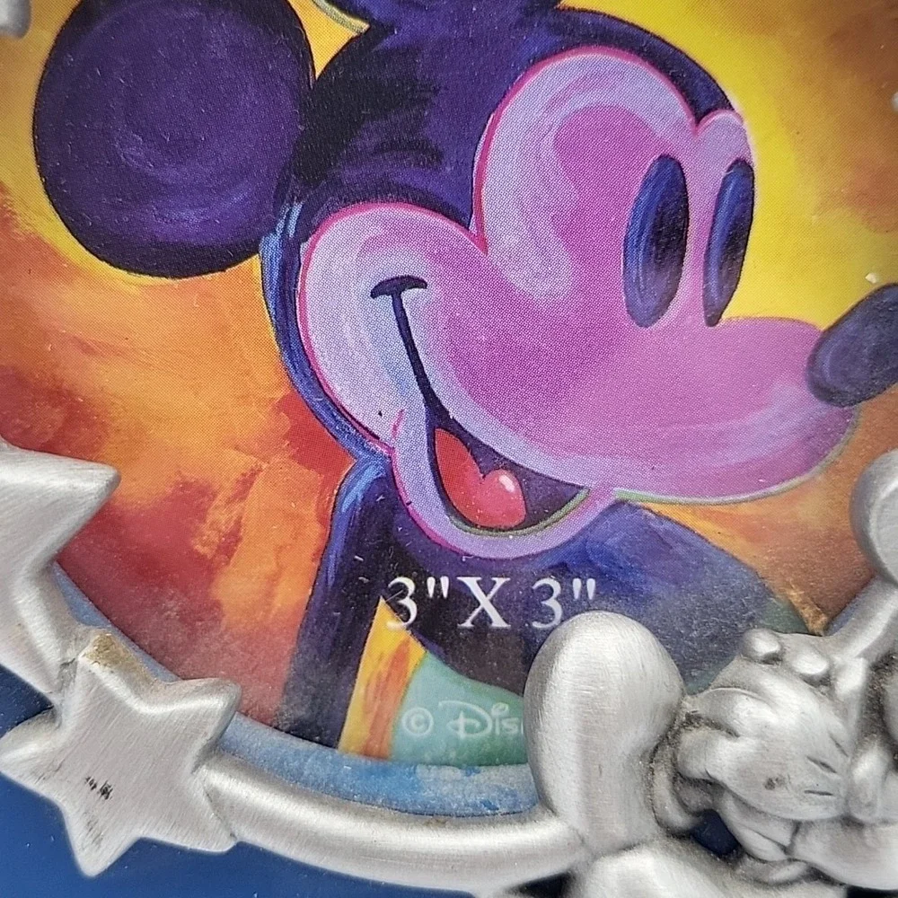Disney Mickey Mouse Photo Frame Square Blue Wood &‎ Silvertone Metal Moon Stars