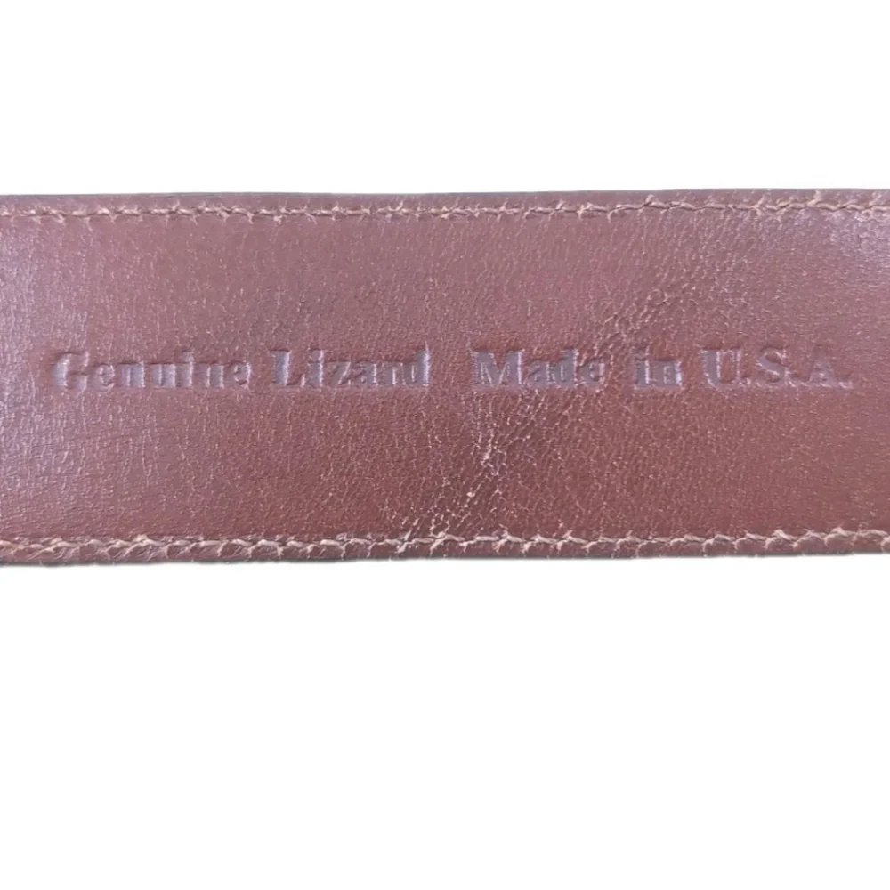 Bandera Genuine Lizard Black Brown Leather Men Sz 36 Solid Brass Buckle Vtg USA