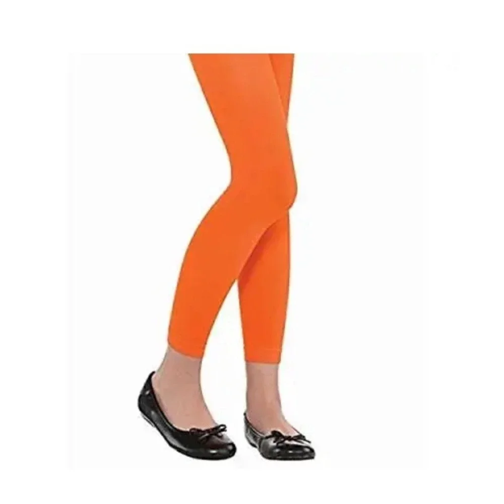 New Amscan Girl's‎ Bright Orange Footless Opaque Tights sz M-L up to 85 lbs