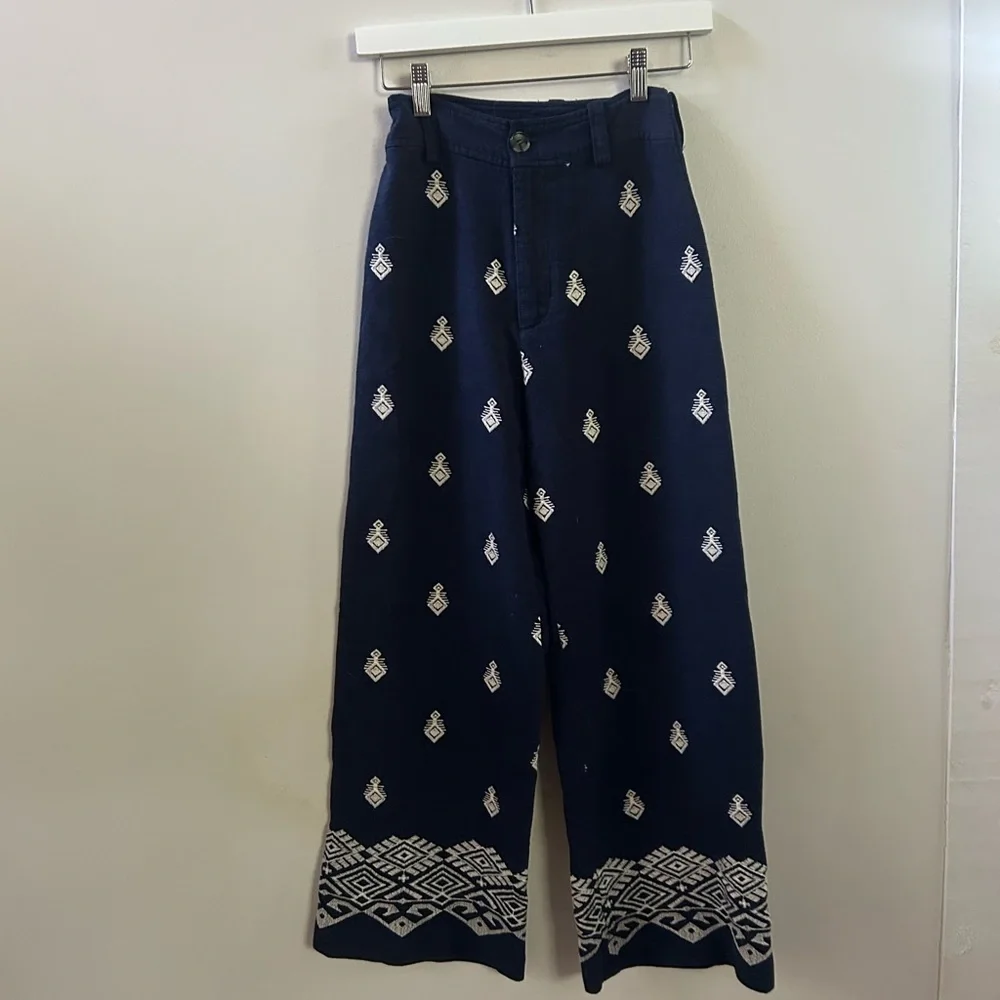 Zara embroidered linen blend‎ pants XS