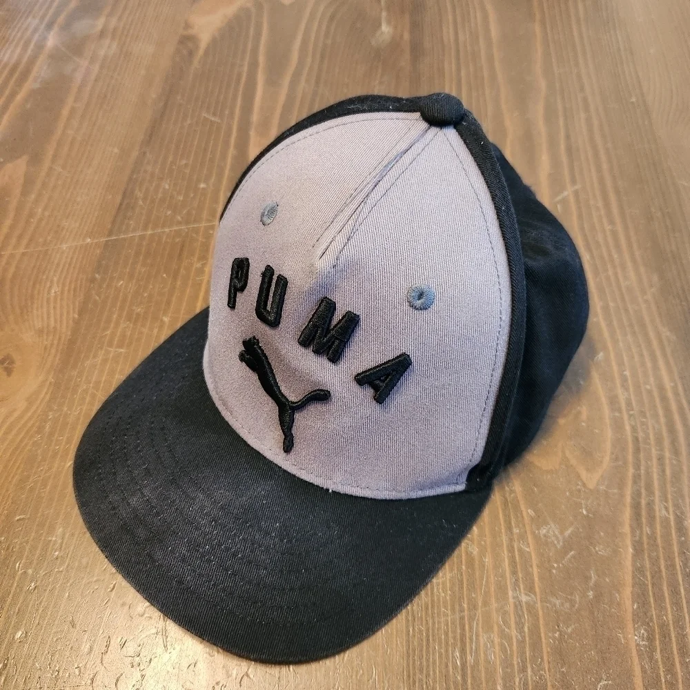 Youth Black And Gray Puma Snapback Hat 100% Cotton Adjustable