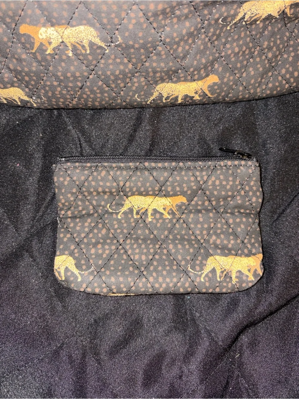 Americana by Sharif Quilted Leopard Print Makeup Bag Cosmetic Case