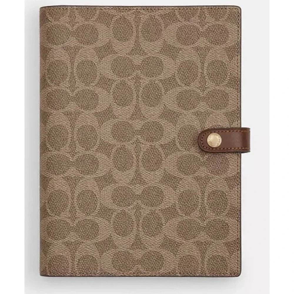 NWT!‎ Coach Signature Canvas Notebook Khaki Brown Monogram Journal Refillable