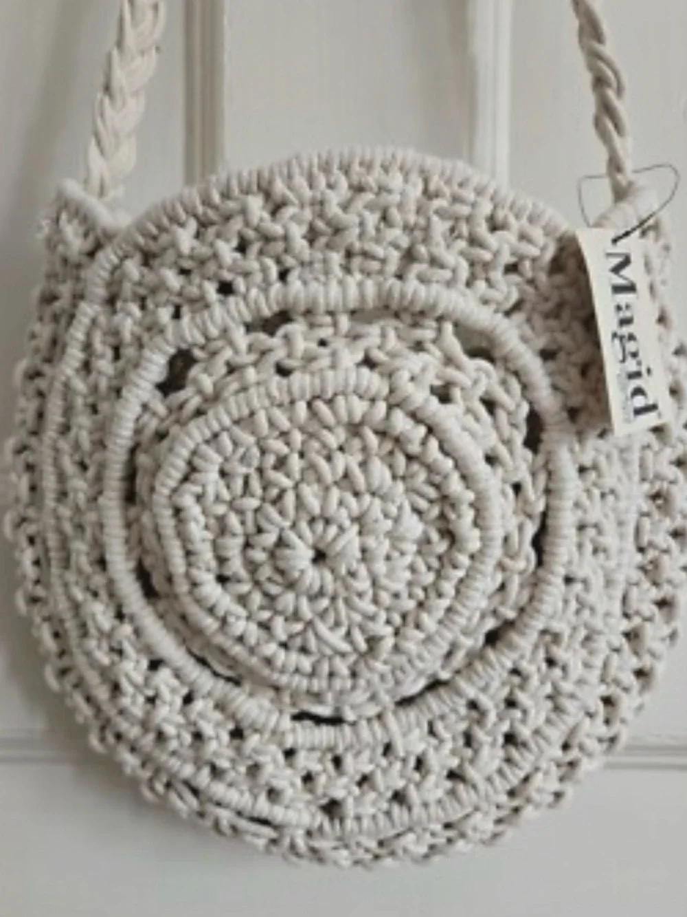 Magid Off-White Crochet Round Crossbody Bag