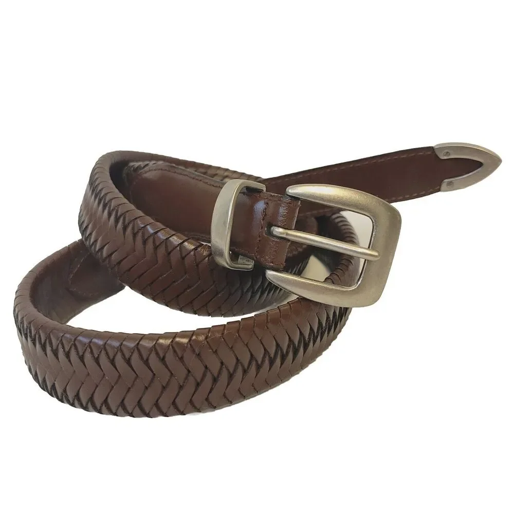 Classic Unisex Belt Genuine Leather Double Braided Brown Color