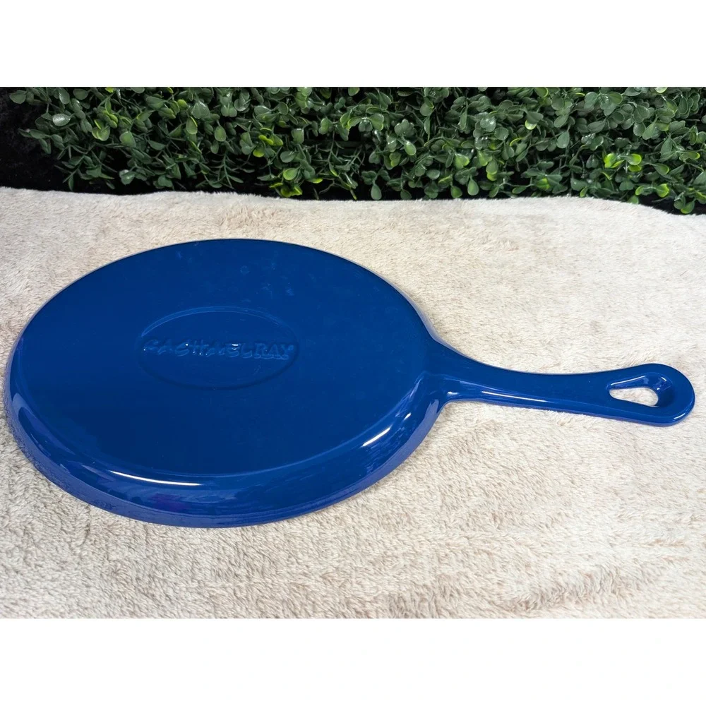 Rachael Ray Blue‎ Enameled Cast Iron Oval Griddle Pan Skillet Helper Handle