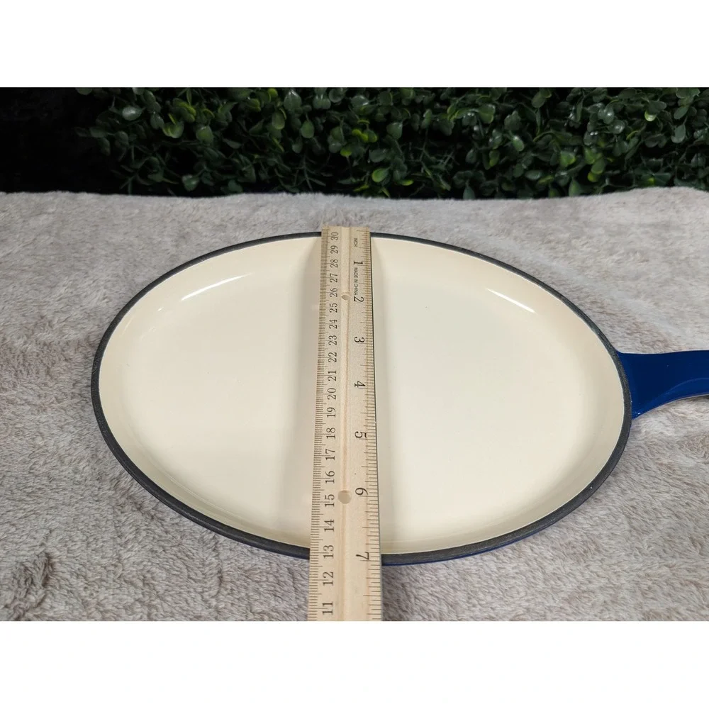 Rachael Ray Blue‎ Enameled Cast Iron Oval Griddle Pan Skillet Helper Handle