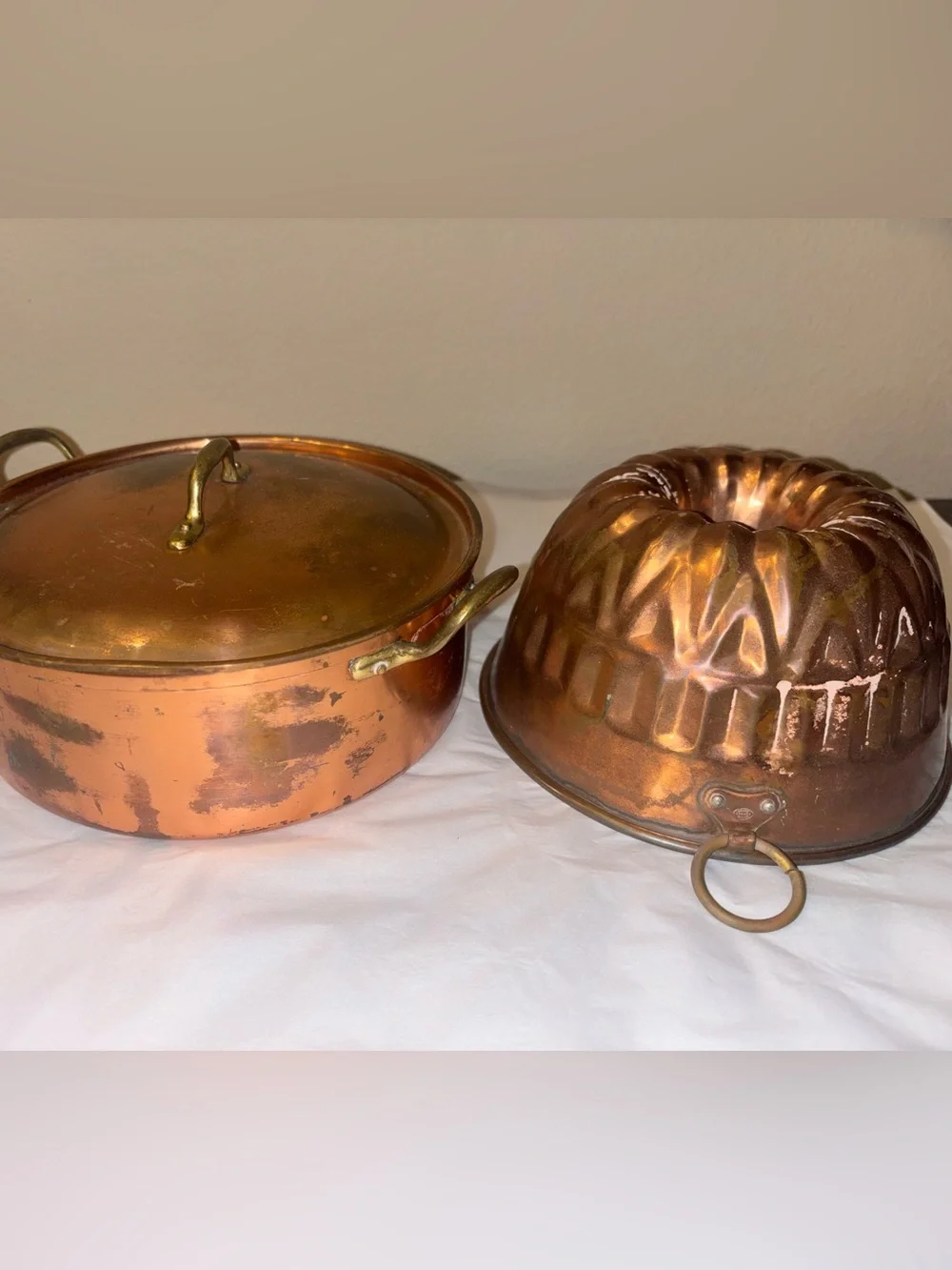 Copper Dutch Oven Pot Tagus Portugal with Lid and unbranded Bundt Cake Pan Mold
