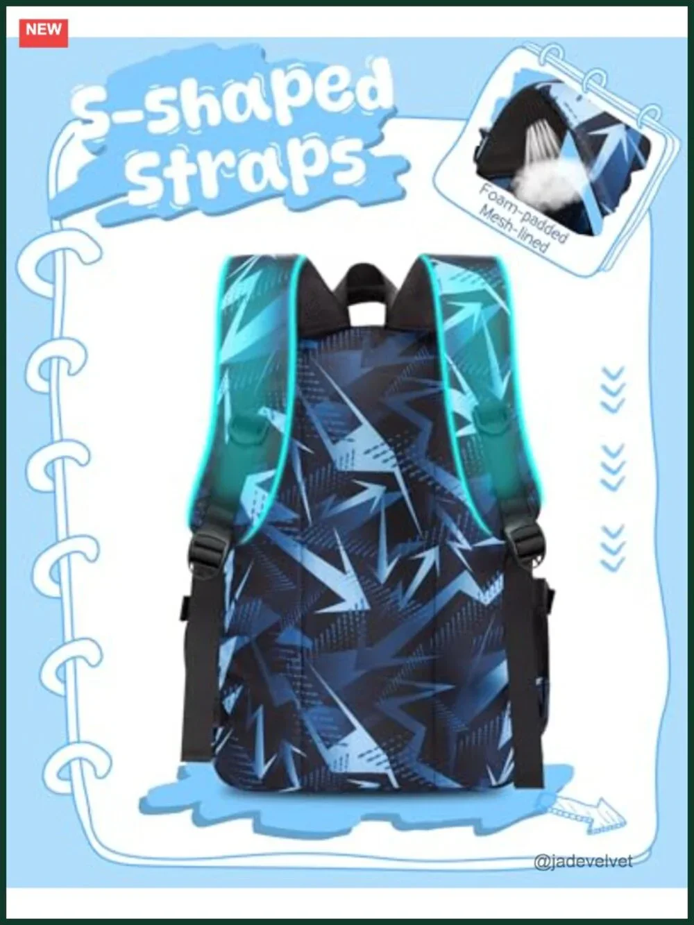 Kids School Backpack with Laptop Compartment Geometric Pattern Water-Resistant