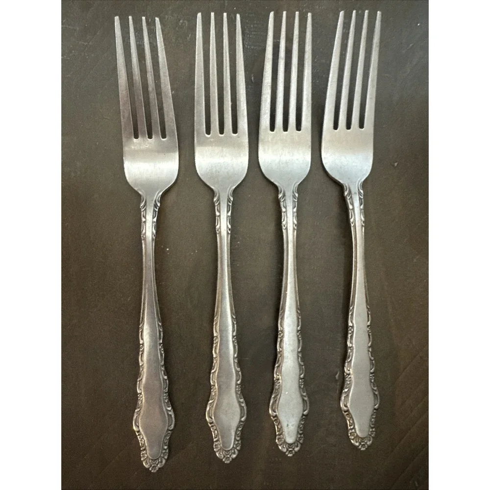 VTG Imperial Stainless Steel Flatware Japan Floral Edge Set Of‎ 4 Dinner Forks