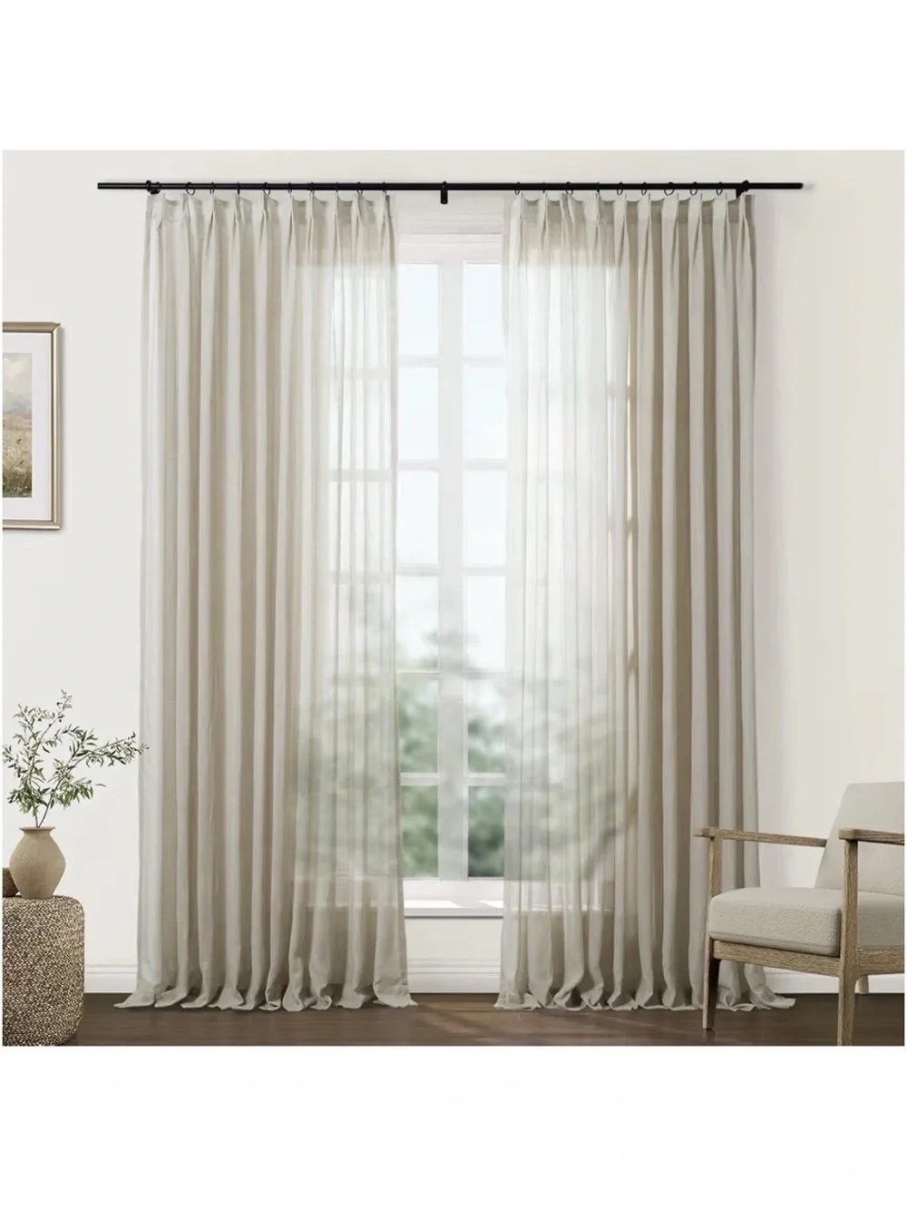 Twopages light brown faux linen curtains 72x96