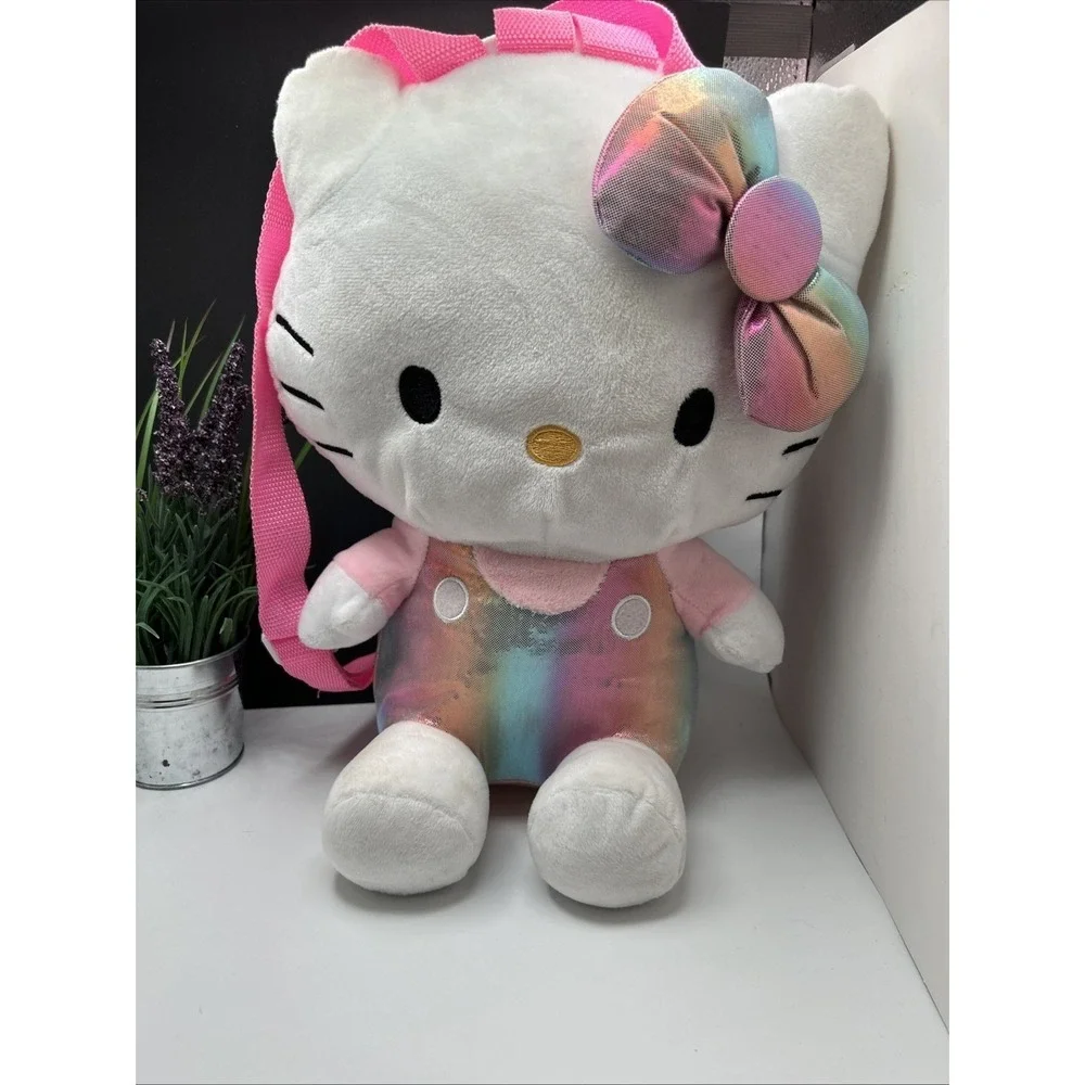 Hello Kitty‎ Rainbow iridescent pink Plush Backpack adjustable straps 10x8x14