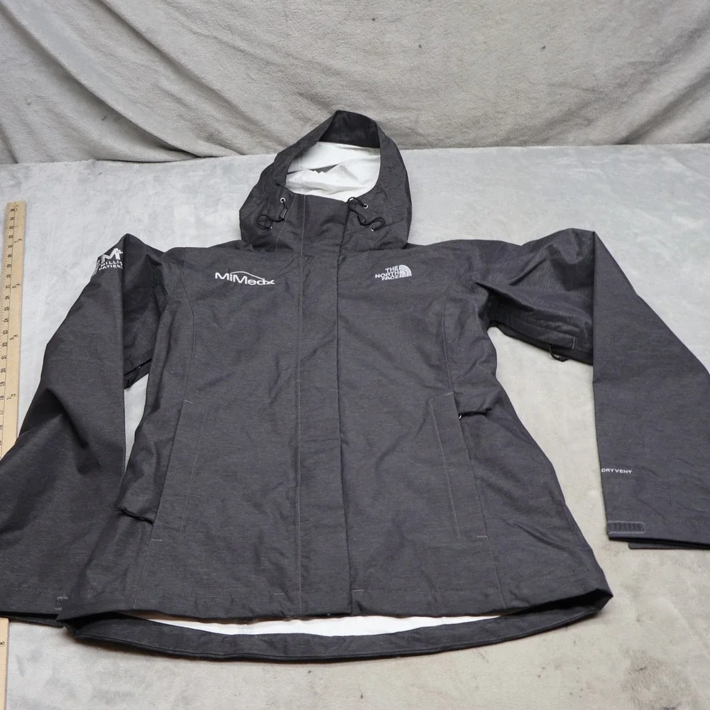 North Face Jacket Womens Small Grey Heathered Waterproof Wind Rain Light LOGO