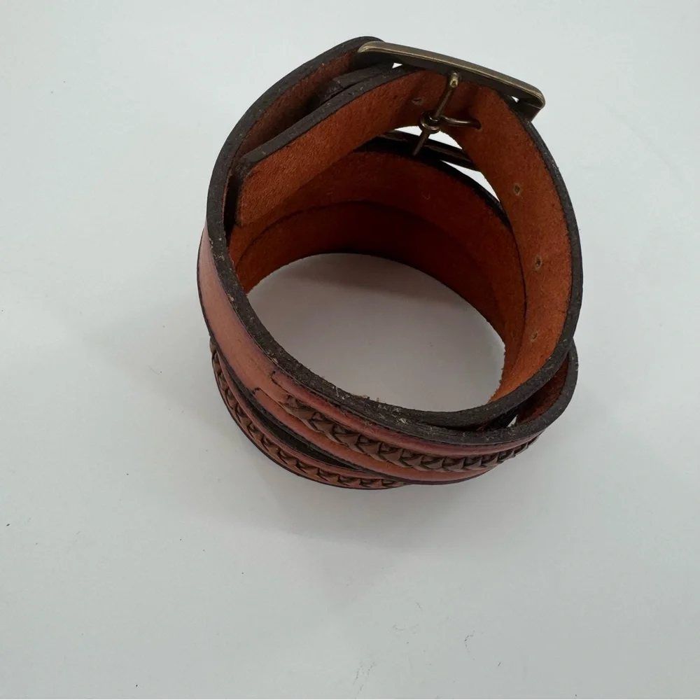 Vintage Mens Rope Edge Embossed Brown Leather Cowboy Strap‎ Western Belt Size 38