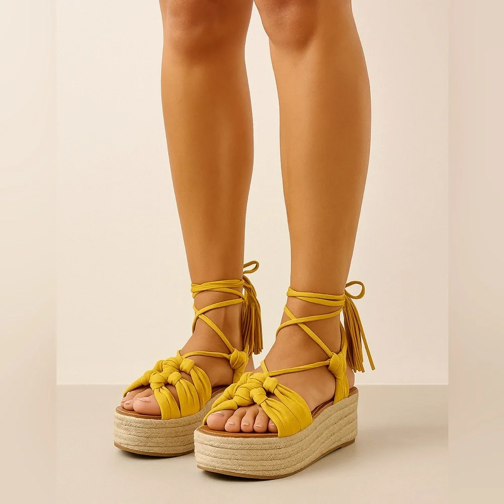 Sigerson Morrison Mustard Yellow Suede Espadrille Platform Wedges Sz.‎ 7