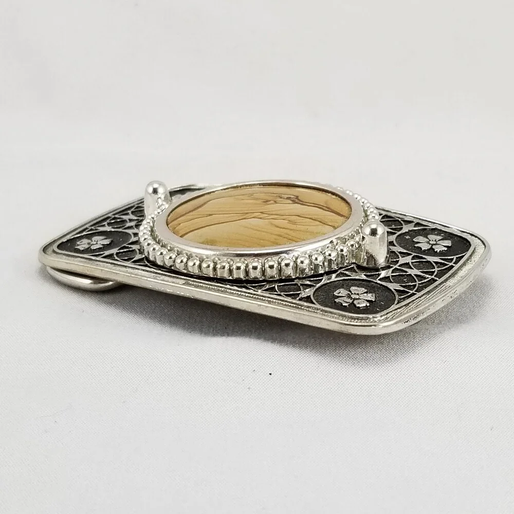 Vintage Belt Buckle Women's Unisex Western Filigree Stars Flowers Agate Cabochon