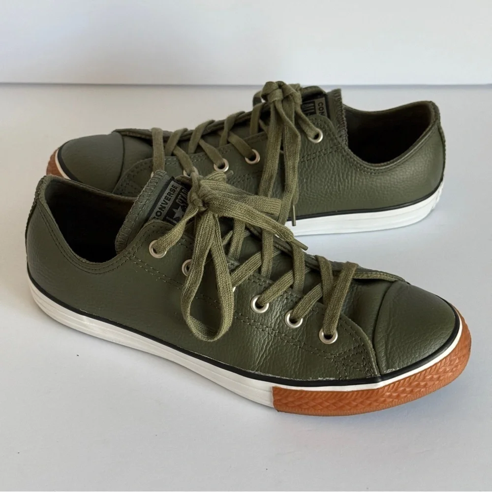 Converse All Star Chuck Taylor Leather Ox Olive Green Shoes Junior Size 6