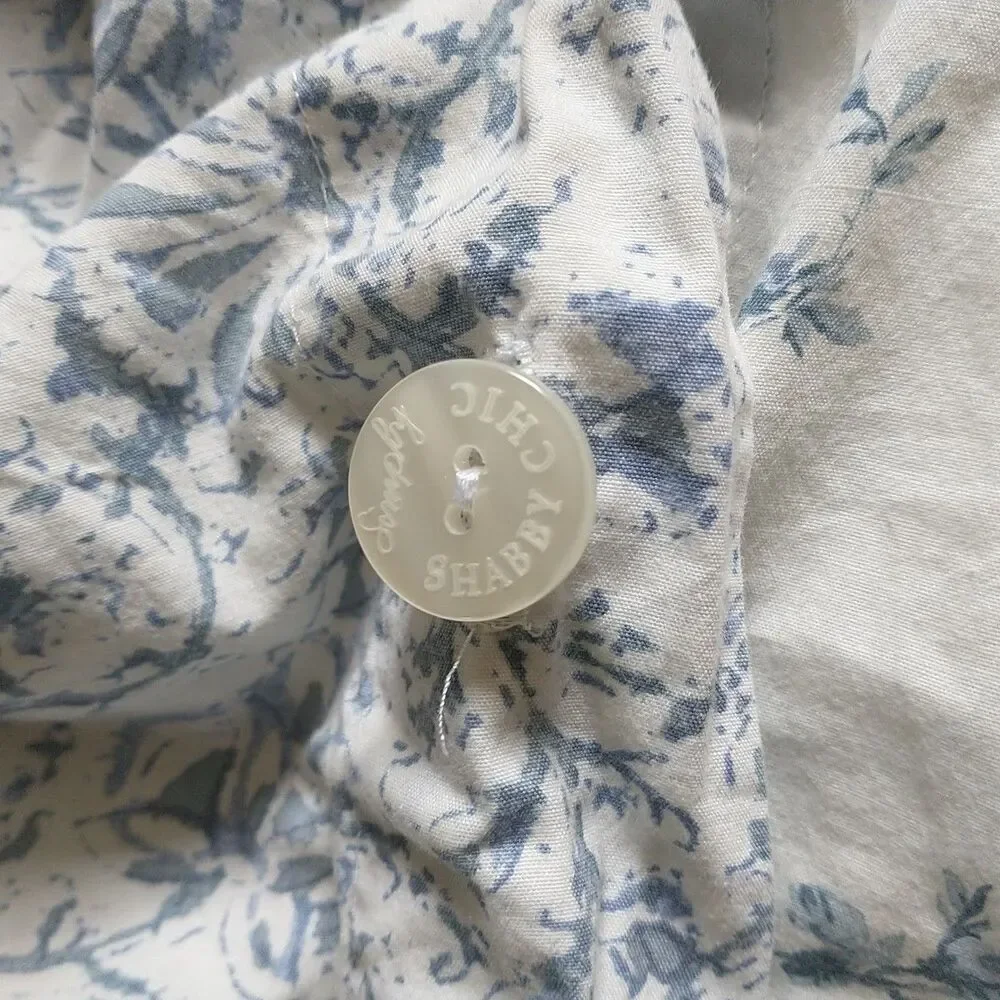SIMPLY SHABBY CHIC Duvet Cover Indigo Batik Blue White Floral Reversible Buttons