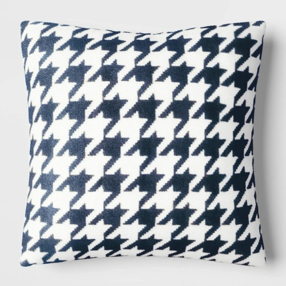 Threshold Houndstooth Printed 18” Square Pillow Faux Shearling Charcoal Gray