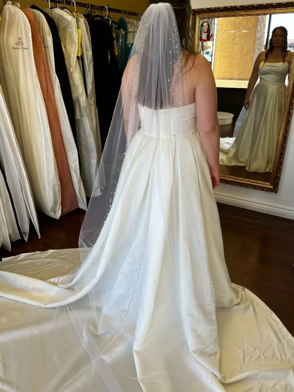 Handmade Cathedral Pearl Wedding Veil | Pearl Trim | Soft Tulle | White | Bridal