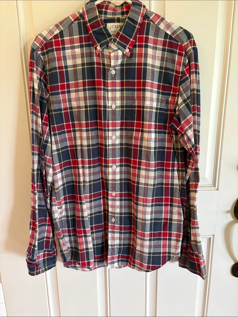 J. Crew Madras Red, Navy & White Plaid Button-Down Shirt