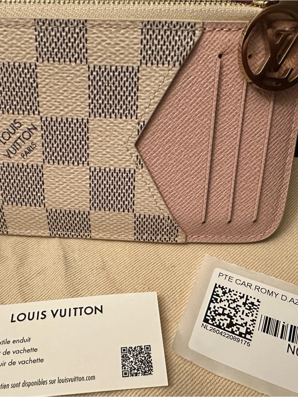 Louis Vuitton Pink and Damier Azur Card Slot Zip Pouch