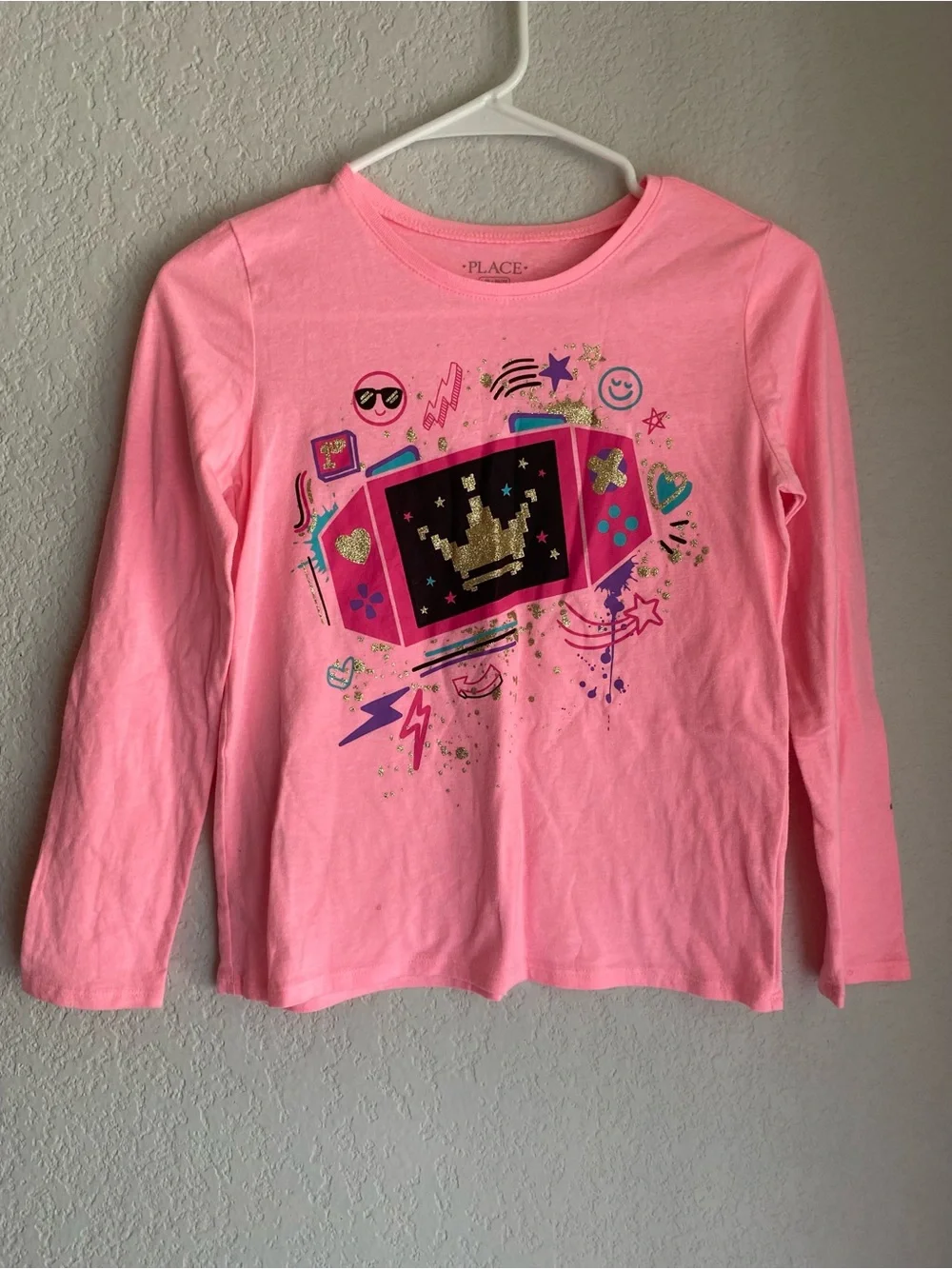 The Children's Place Pink Long-Sleeve Graphic Tee with Gold Glitter