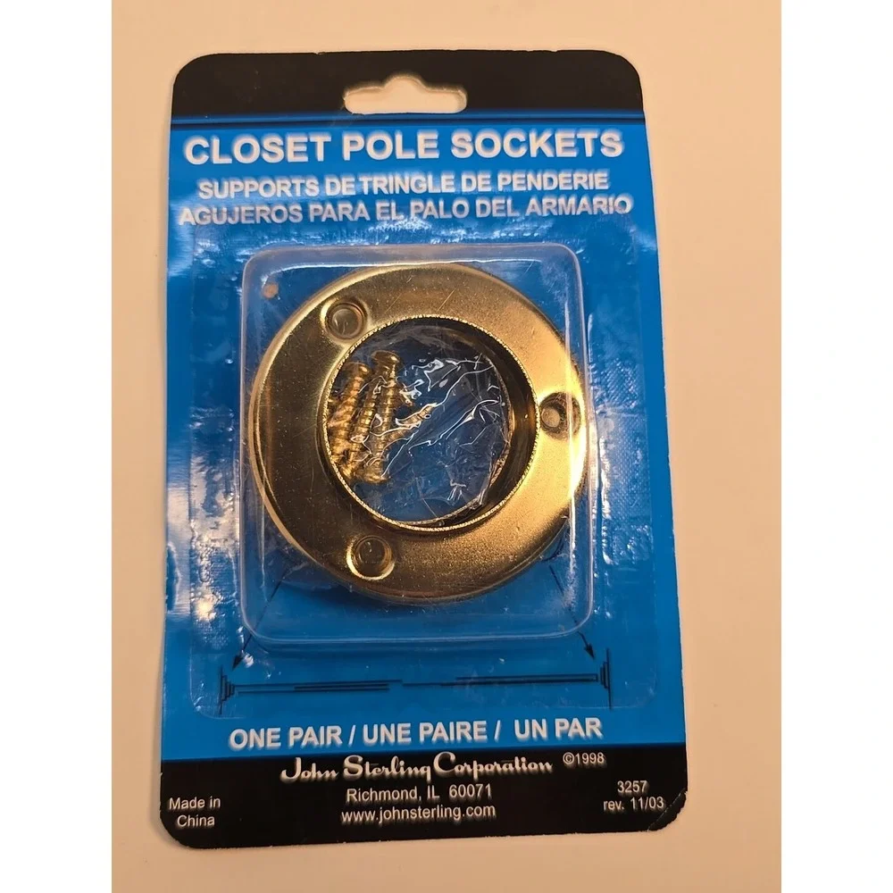 John Sterling 3257 BC-0039-3 Closet Pole Sockets,‎ One Pair, Brass, FS