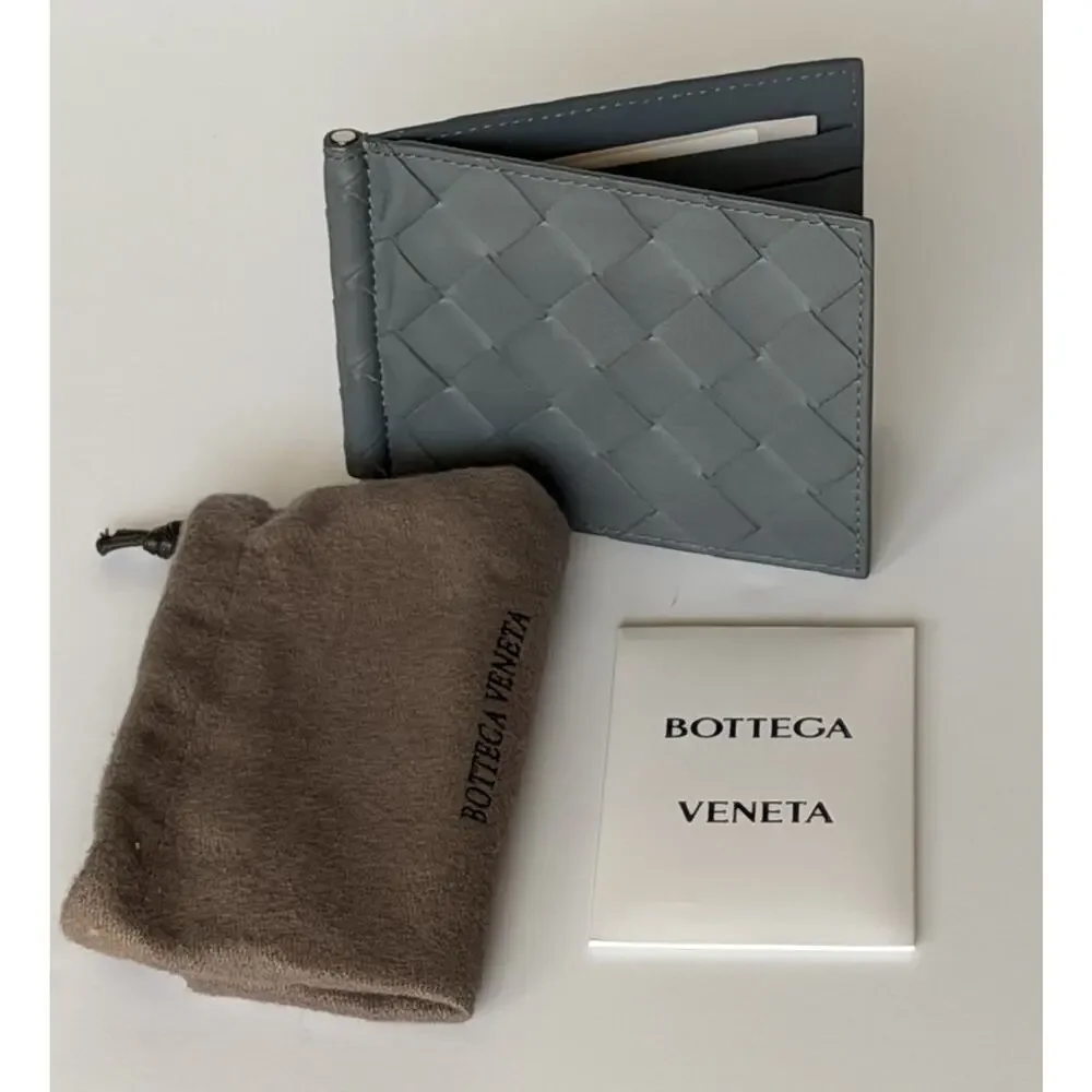 Bottega Intrecciato Veneta Leather Gray Wallet with Money Clip 592626 NWT $600