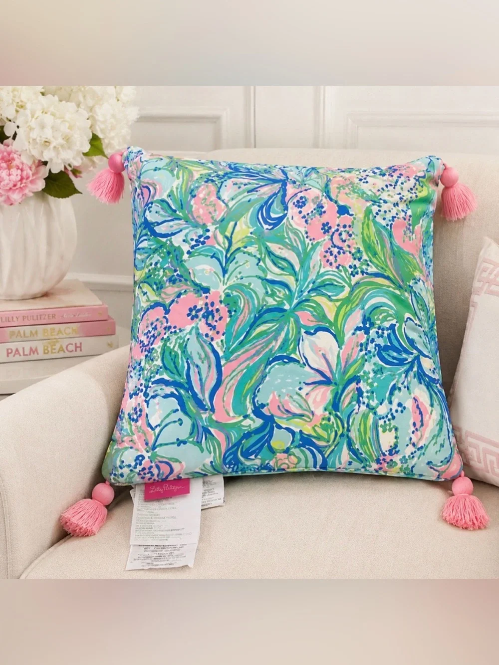 Lilly Pulitzer Tropical Floral Toss Pillow in Pink, Aqua & Green