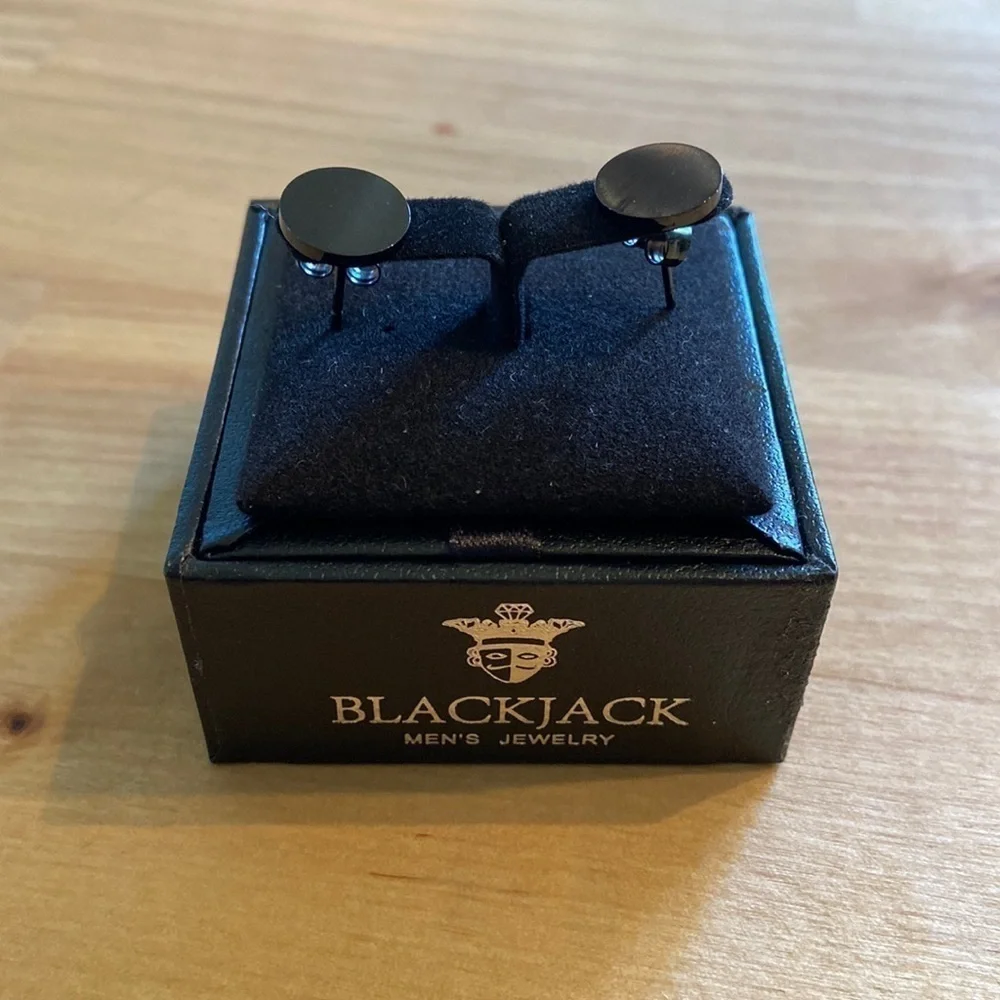 BLACKJACK Round Black Stainless Steel Earrings Studs BJE13G New in Box
