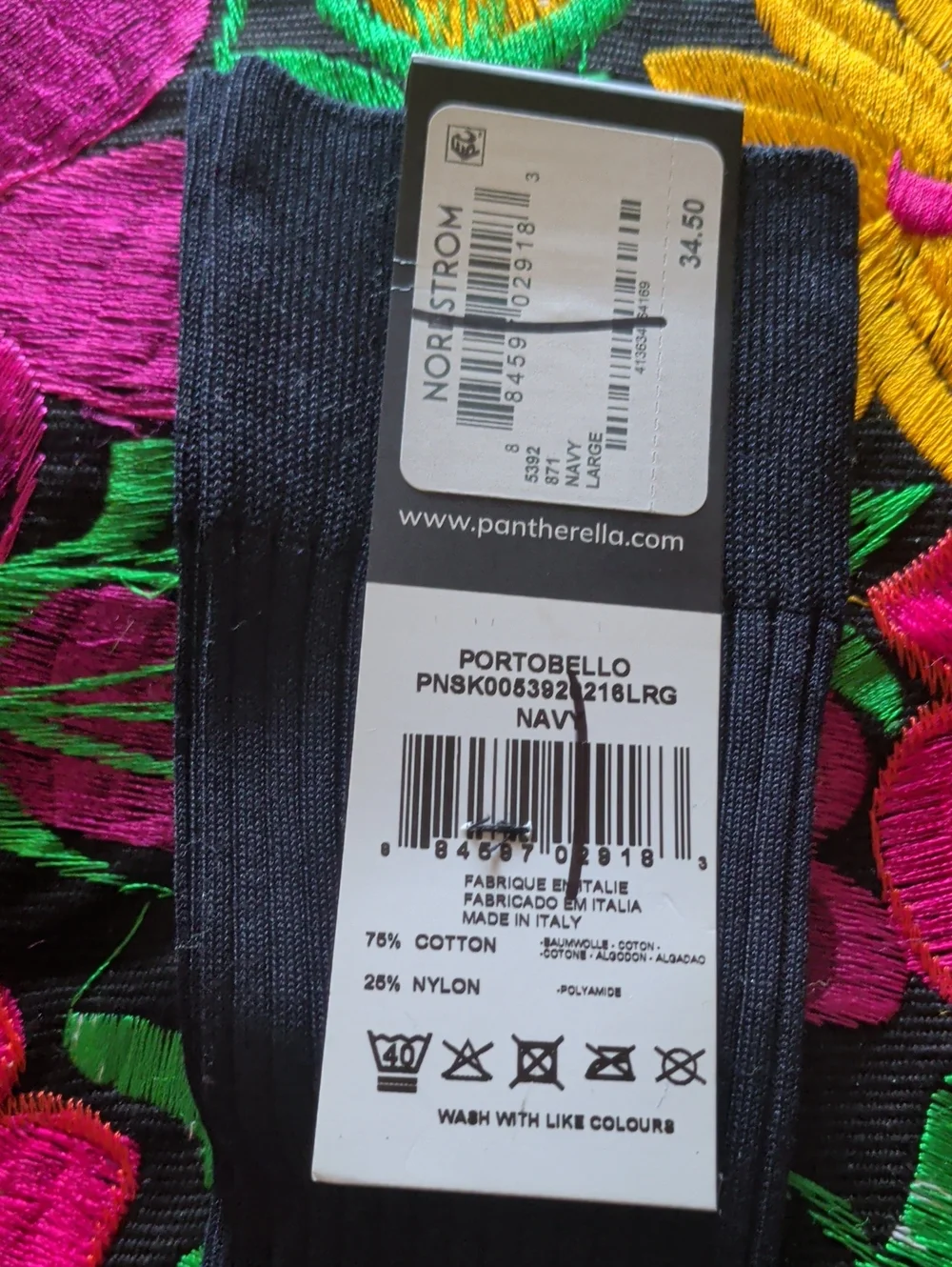 Pantherella Black Dress Socks with Blue Heel and Toe