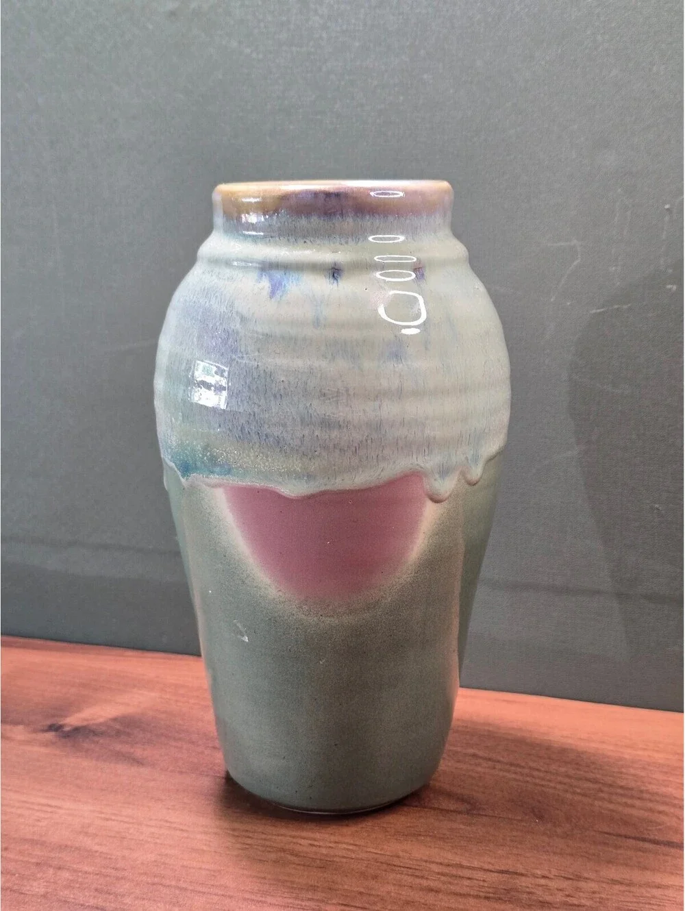 Vintage Studio Pottery Vase Drip Glaze Ceramic Flower Pot