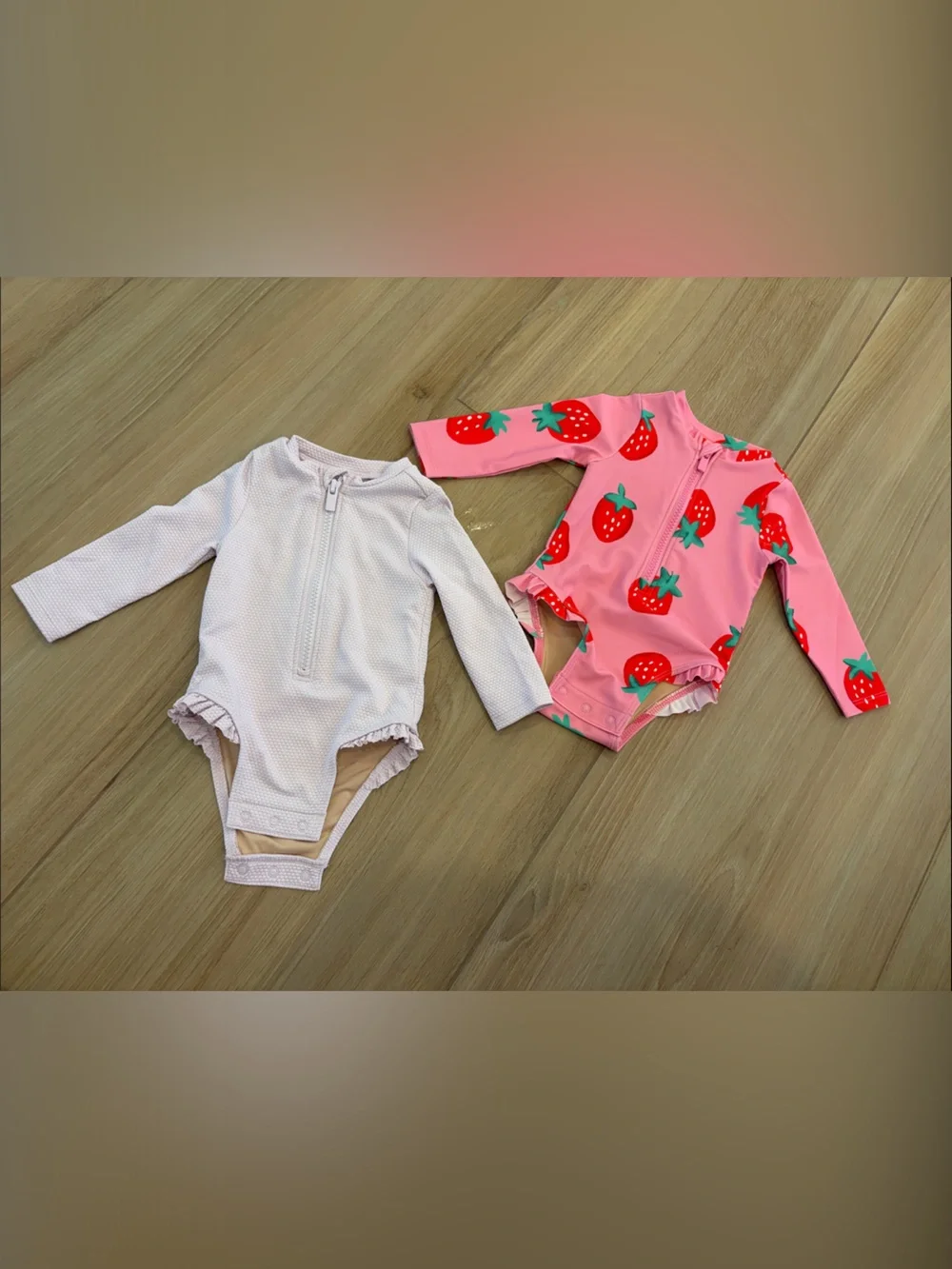 Baby Girls Long Sleeve Rash Guard Bodysuit - Pink Strawberry Print & Light Purpl