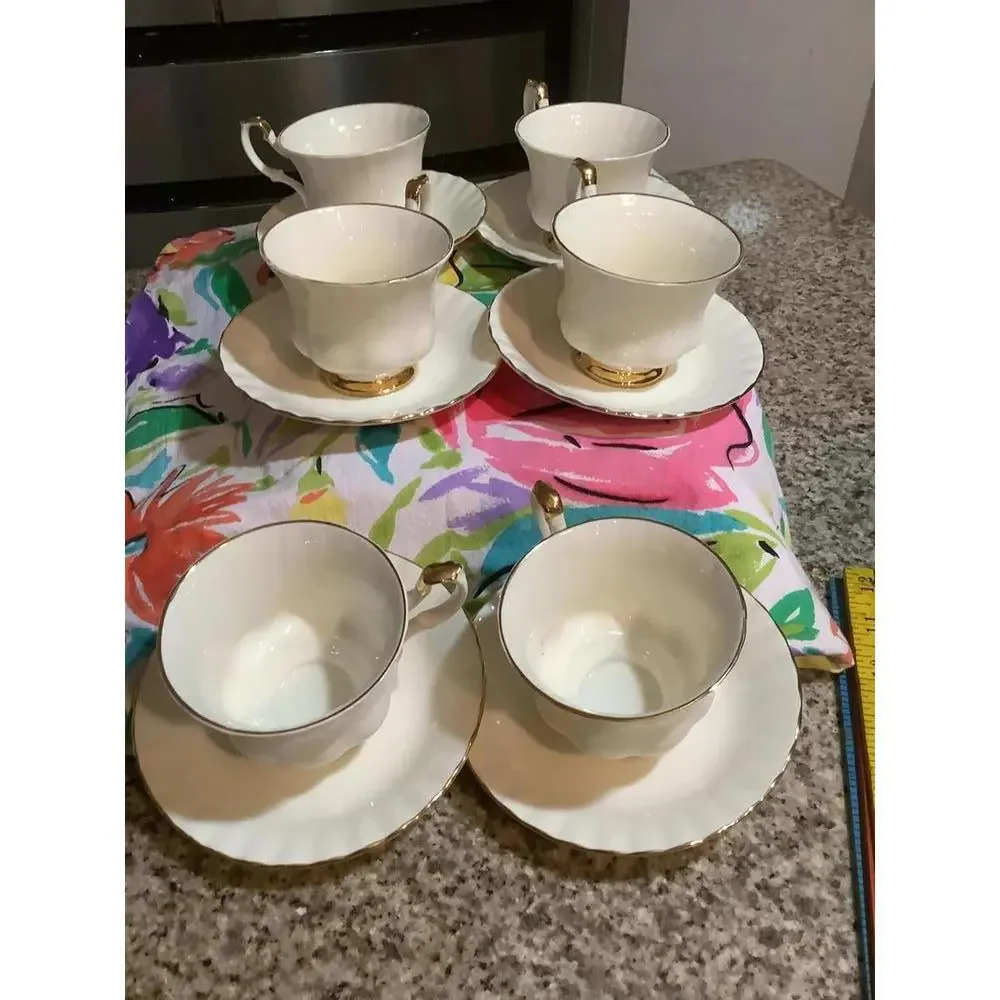 Royal Albert White and Gold Affinity Bone China Teacup Set - Scalloped Edge