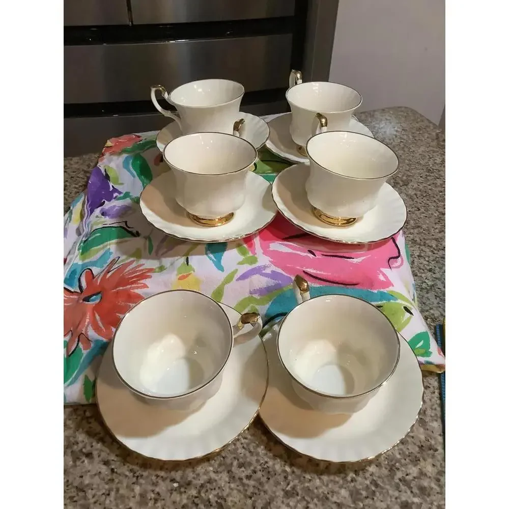Royal Albert White and Gold Affinity Bone China Teacup Set - Scalloped Edge