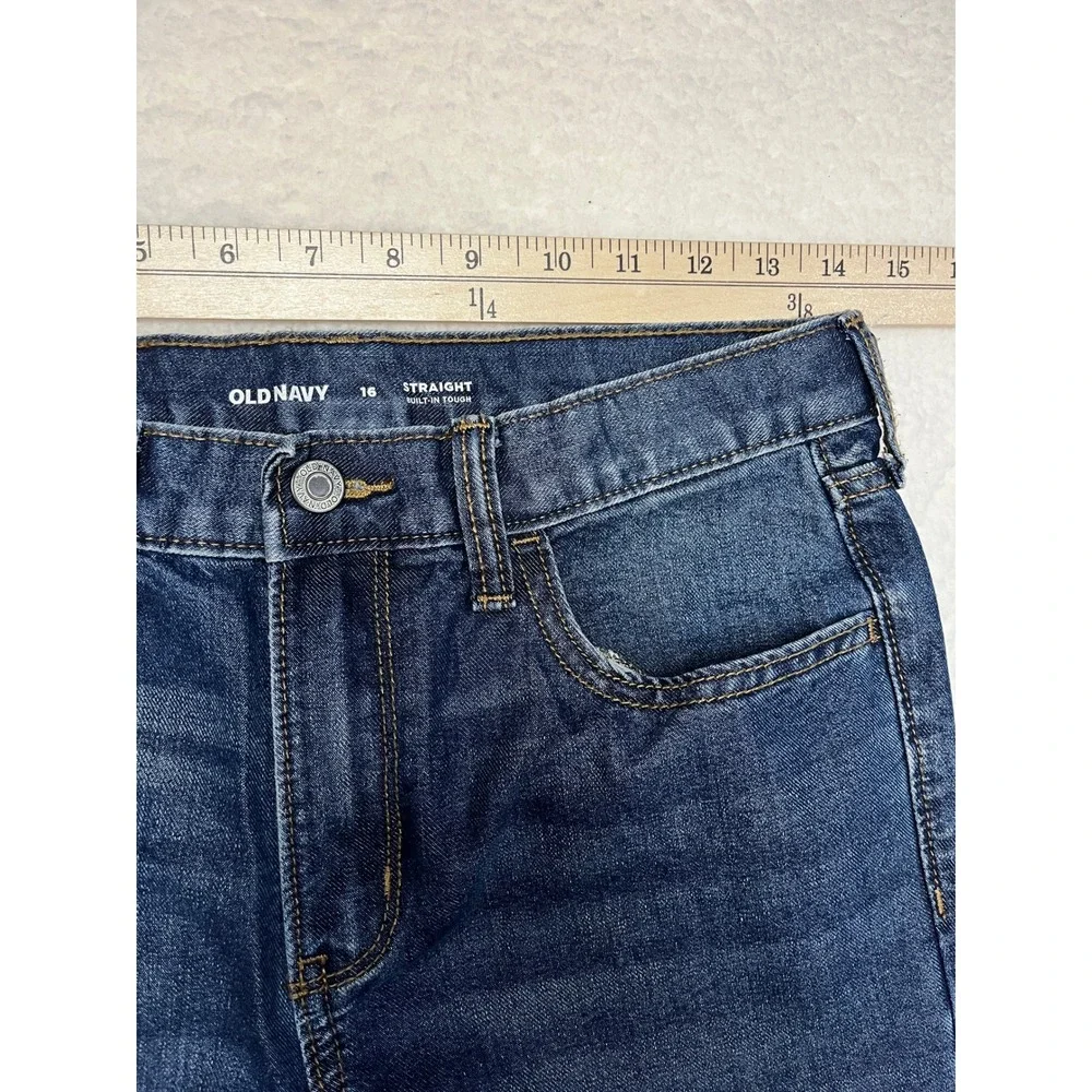 Old Navy Jeans Boys 16 Blue Straight Built-In Tough Dark Wash Denim Pants