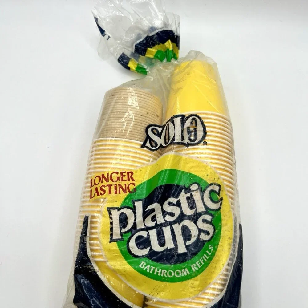 Vintage 80s Solo Bathroom Refill Cups Retro Yellow 3.5 oz & Paper Dixie Cups