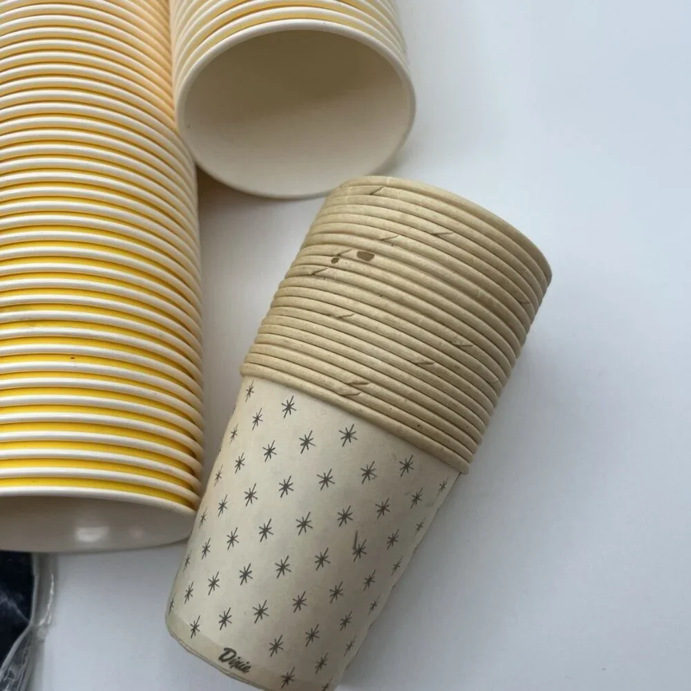 Vintage 80s Solo Bathroom Refill Cups Retro Yellow 3.5 oz & Paper Dixie Cups