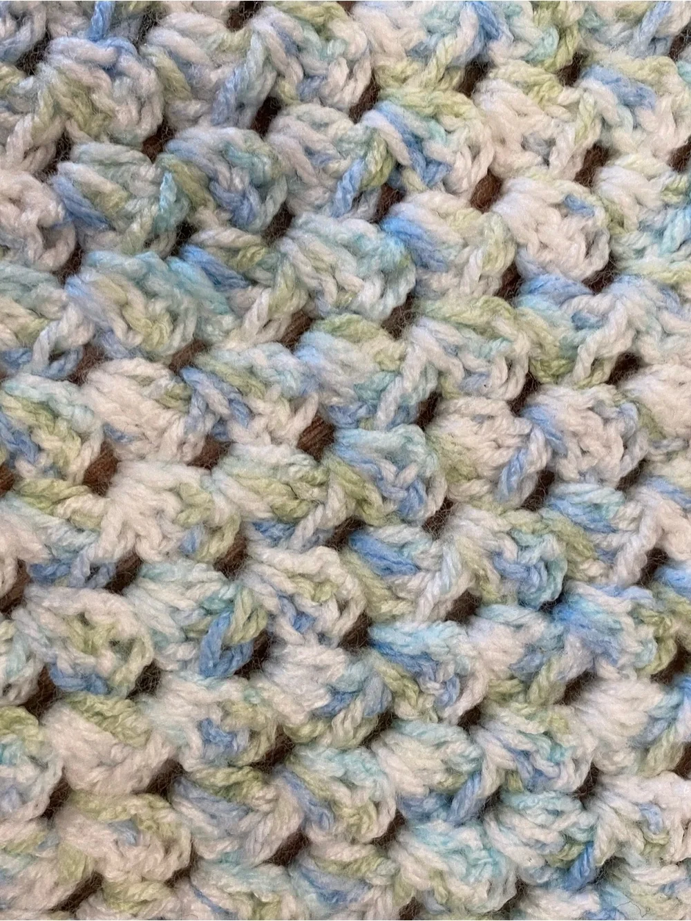 Handmade Chunky Crochet Blanket in Pastel Blue, Green & White baby blanket