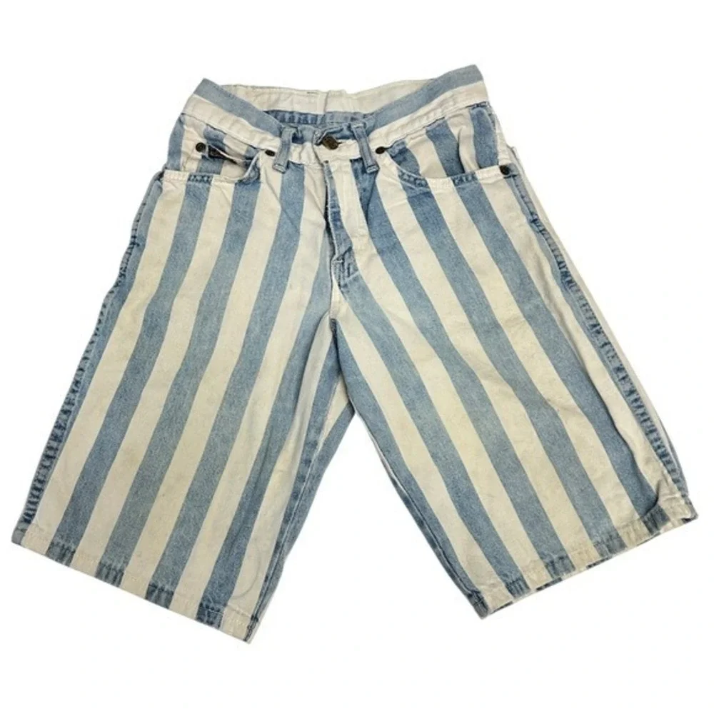 HIS Striped Denim Jean Shorts Jorts womens High Waisted Sz 10 Vintage 80s 90s‎