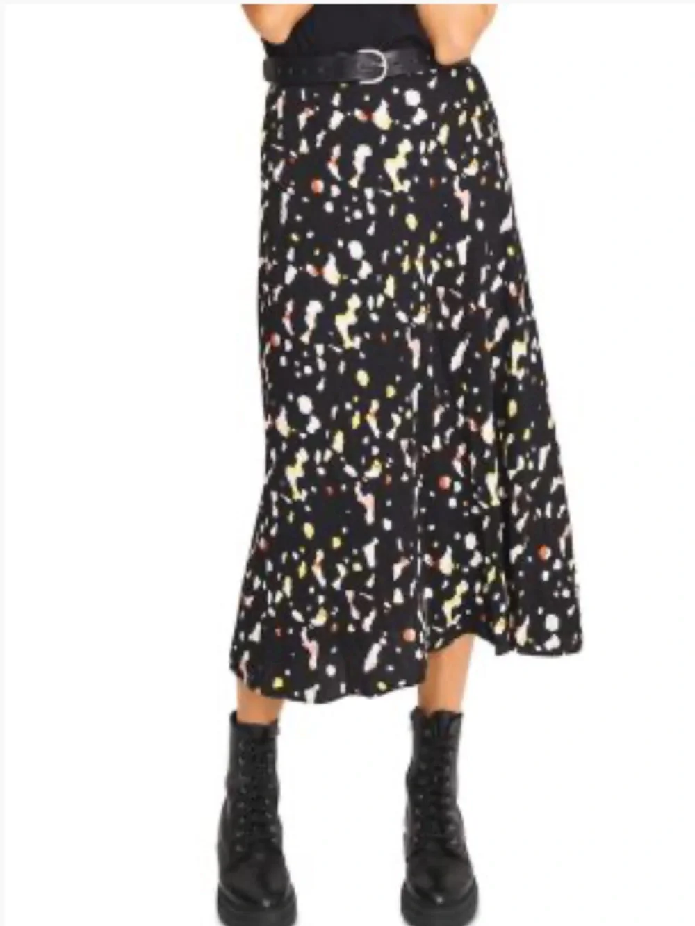 ba&sh Tomy Noir Abstract Print Satin Jacquard Bias Midi Skirt Size 1 Small