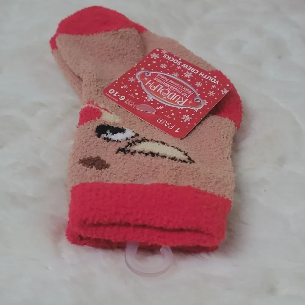 Bioworld Rudolph Christmas Crew Socks 1 Pair Sock 5-7 Youth 3-5 Year Olds New