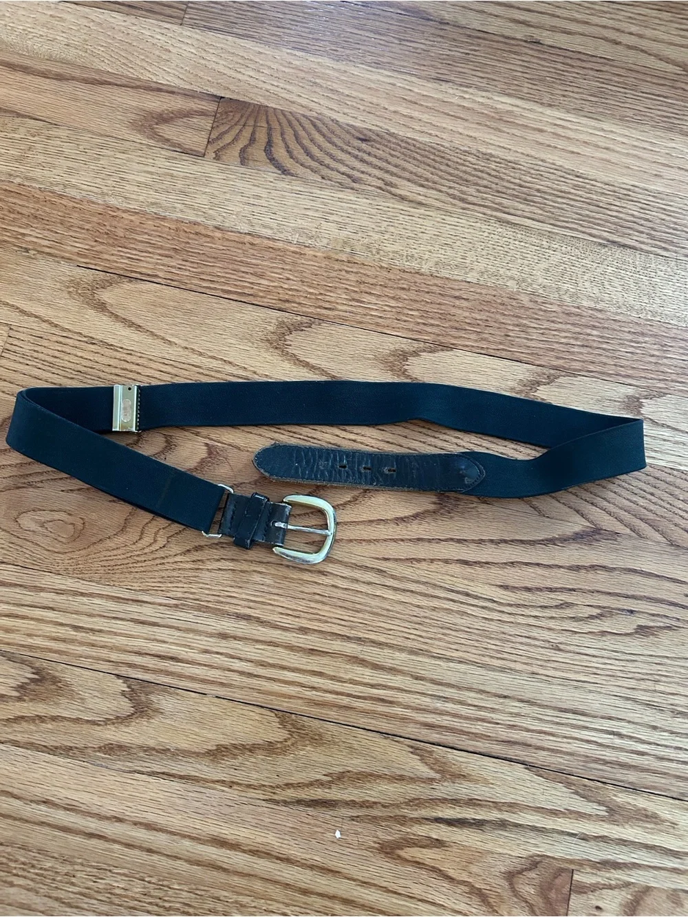 Black Elastic Stretch Belt with Brass Buckle