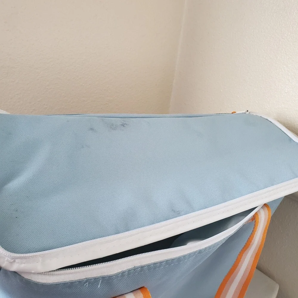 Aldi Insulated Cooler Tote Bag Light Blue Orange Striped Large Grocery Picnic