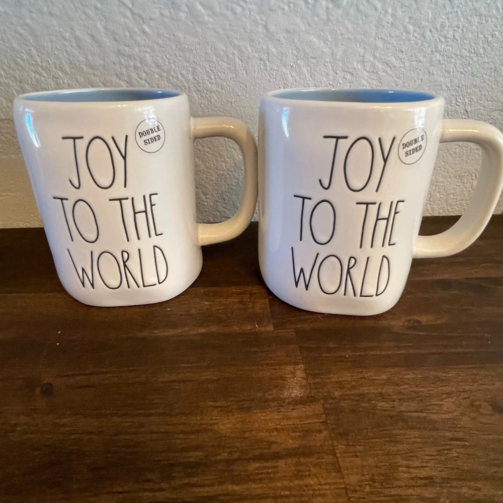 New set of 2 Rae‎ Dunn Joy to the World Christmas mugs (2-sided)