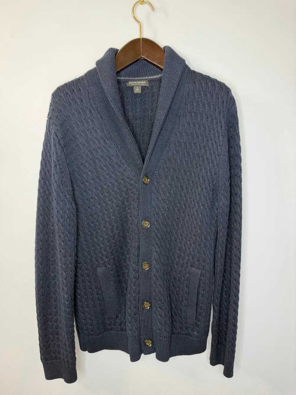 Banana Republic Cable-Knit Shawl-Collar Cardigan Blue Sz L