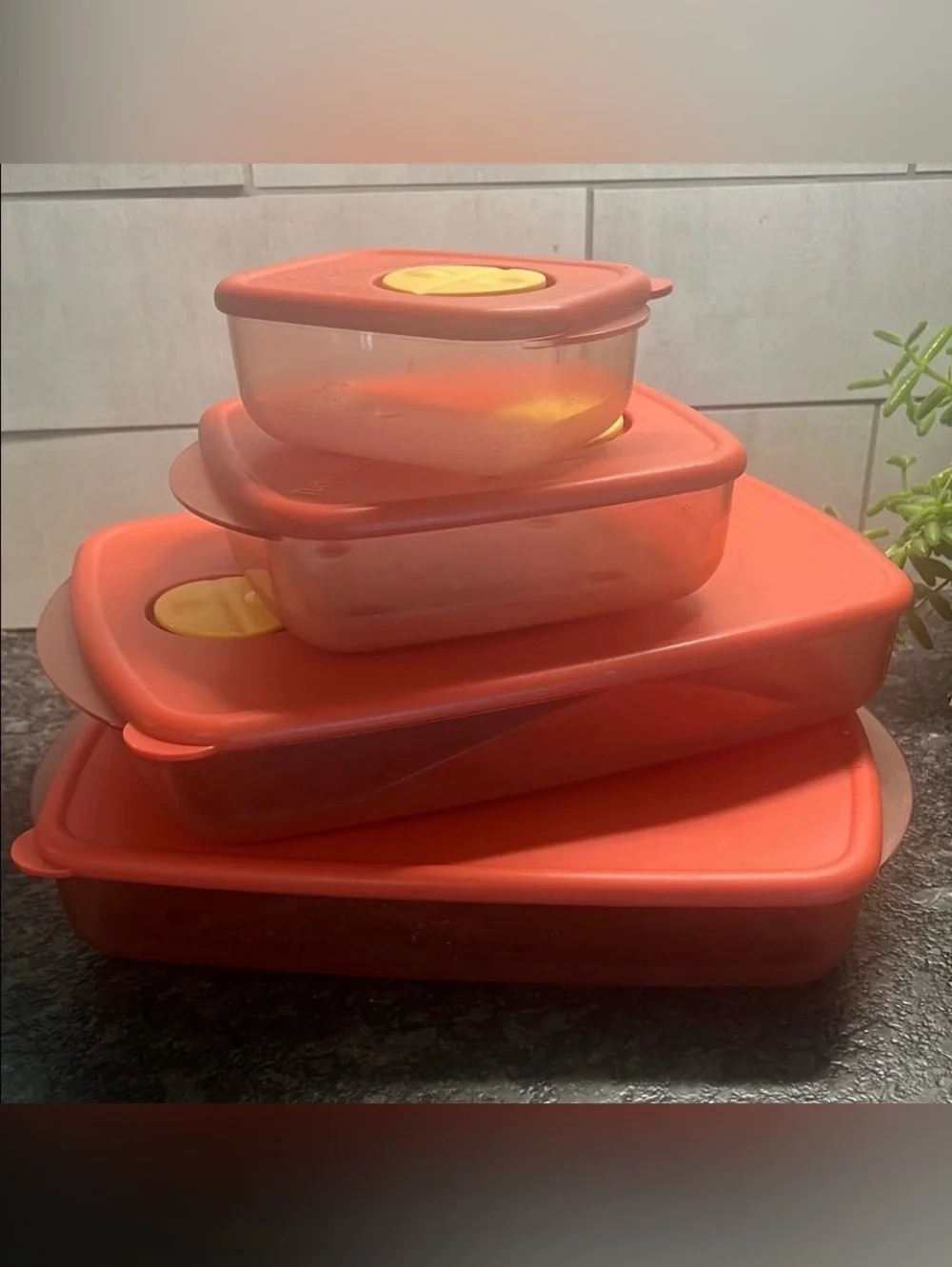 Vintage Tupperware Microwave Crystal Wave Food Storage Container Set. Orange