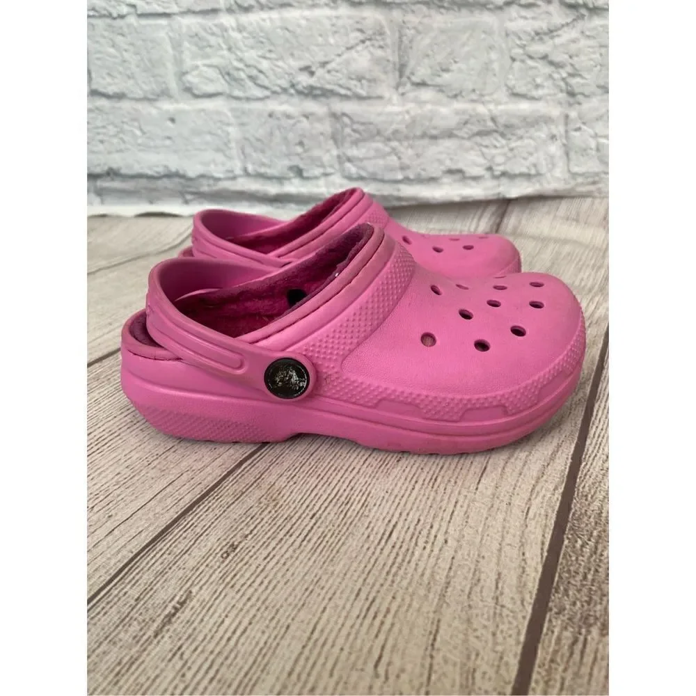 Crocs fur lined claasic clogs w/back strap pink girls C11