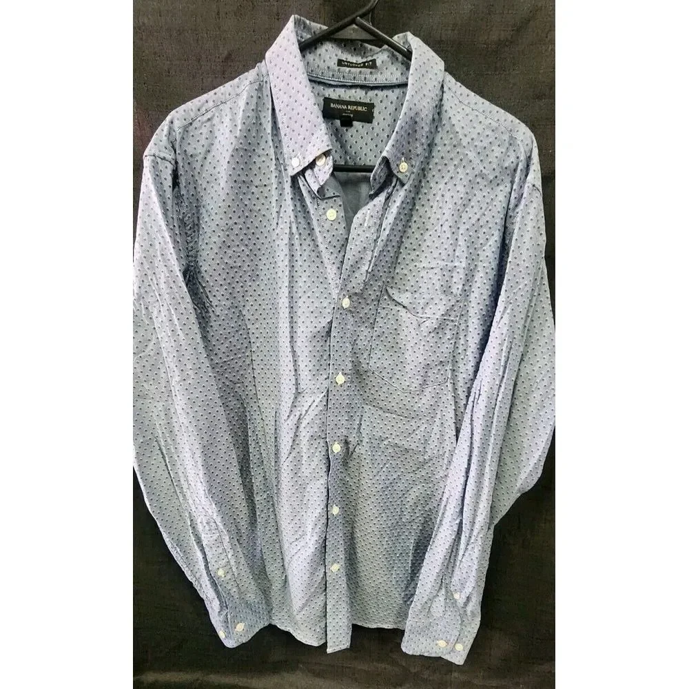Banana Republic Button‎ up Oxford Untucked XL Blue Long sleeve Mens Casual EUC